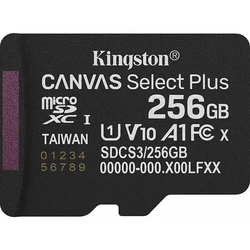 Карта памяти Kingston microSDXC Canvas Select Plus 256Gb Class 10 UHS-I U3 А1 V30 SDCS3/256GBSP [145077]