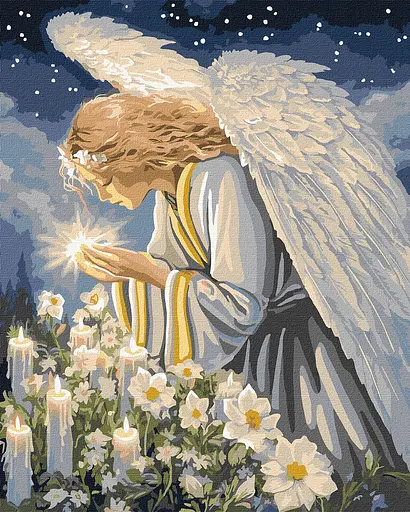 Набір для розпису по номерах Молитва янгола з фарбами металік, Ideyka, 40x50 см, КНО8528
