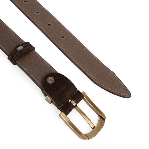 Ремень женский замшевый JK-3049 коричневый с золотистой пряжкой (105 см) - фото 4