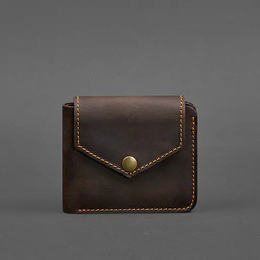 Кожаное портмоне 4.2 на кнопке темно-коричневое с оранжевой нитью - фото 6