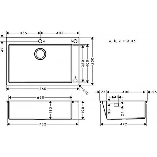 Кухонна мийка Hansgrohe S712-F660 на стільницю 760x500 Stainless Steel 43308800, Нержавіюча сталь - фото 2