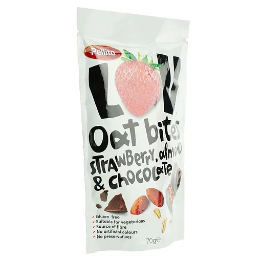 Вівсяні снеки Pellito з полуницею, мигдалем та шоколадом 70 г - фото 2