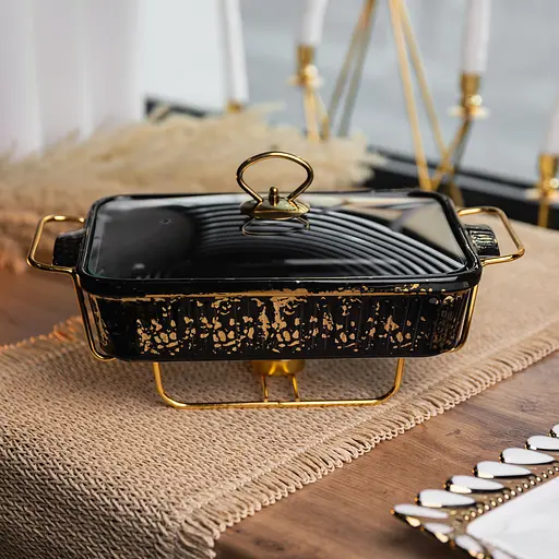 Мармитница прямоугольная Yiwu со стеклянной крышкой на металлической подставке с подогревом 35.5х19х15.5 см настольный мармит для первых блюд ML-874-13 - фото 2