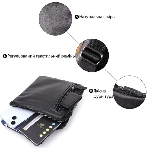 Сумка на плечо для мужчин из прочной зернистой кожи SHVIGEL 20х22х4 см sum0027432 - фото 4