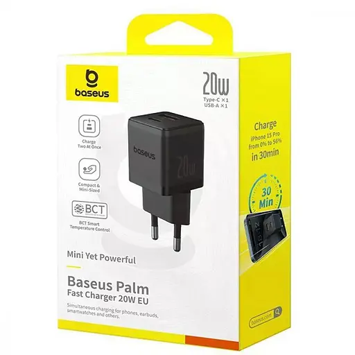 МЗП Baseus Palm Fast Charger 20W (1USB-A/1C) (P10111608) Cluster Black - фото 2