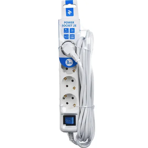 Мережевий фільтр 3 м, 2E, White, 5 розеток, 16А, до 3.5 кВт, виключатель, заземление (2E-U05ESM3W) - фото 5
