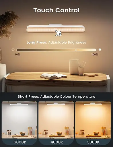 Ledronix Підвісні світильники для кухні, 2 шт., 2500 мАг, USB-C, що перезаряджаються, з регульованою яскравістю, сенсорні світильн - фото 2