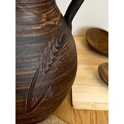 Кувшин 2.5 литра керамический (глиняный) резной с ручкой Колосок - фото 4