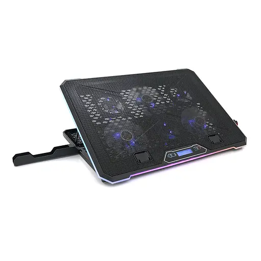 Підставка під ноутбук IceCoorel K15, 10-17", 4*100mm 1400±10% RPM, корпус пластик+алюміній, 2xUSB 2.0 + підставка для мобільного телефону, 420x300x28mm, RGB, Box, Q10 - фото 1