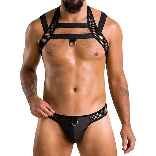 Комплект мужского белья с креплениями Passion 043 Jacob S/M Black, трусы, шлейки