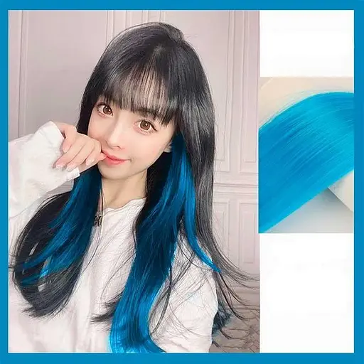 Прядь прямых термостойких волос на заколке 60 см Голубой - фото 2