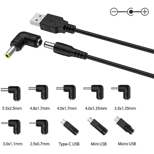 Шнур живлення Liansum USB - DC 5V, DC 5.5x2.1 мм з 10 роз'ємами - фото 2