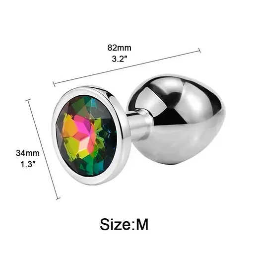 Анальная пробка из стали украшена кристаллом Rainbow 8,2 см. Металлик K000889 - фото 2