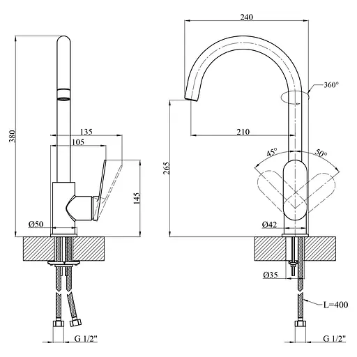 Змішувач для кухні Kroner Element 211512B-3801 (CV035982) - фото 8