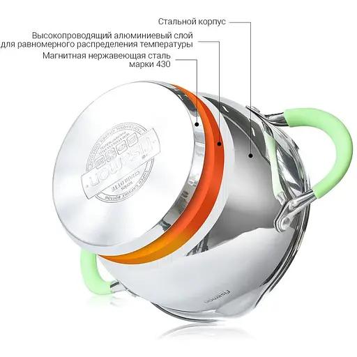 Кастрюля Fissman Charlotte со стеклянной крышкой 4.7 л (5502) - фото 7