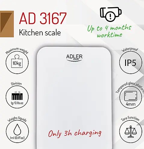 Кухонні ваги на USB Adler AD 3167w max 10 кг - фото 2
