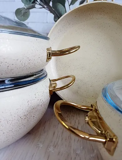 Набір каструль O.M.S. Collection 3024 9 предметів для індукційної плити Слонова кістка - фото 3