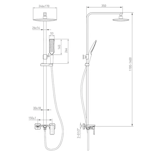Душова система Volle Cromo Sistema 1584.090101, Хром - фото 2