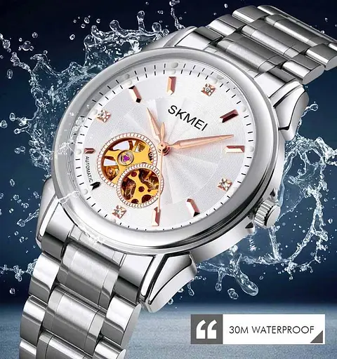 Мужские часы скелетон Skmei М030 механические (Серебристые) - фото 6