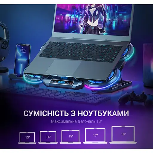Охолоджувальна підставка для ноутбука до 18 дюймів GamePro GPCP-770 6xfans - фото 5