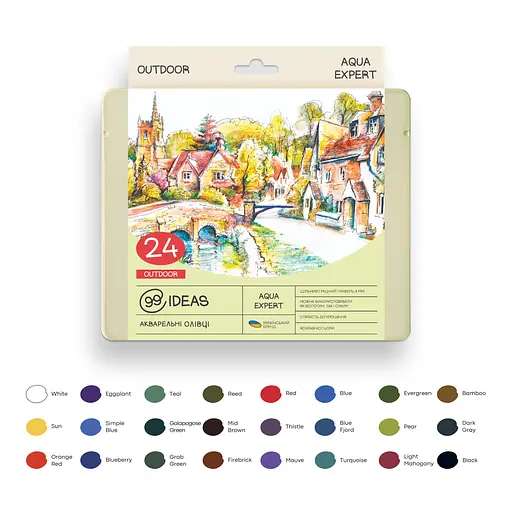 Набор карандашей акварельных 99IDEAS "Aqua Expert" 24 цвета, Outdoor, металлическая коробка, 99AE-24OUTD - фото 3