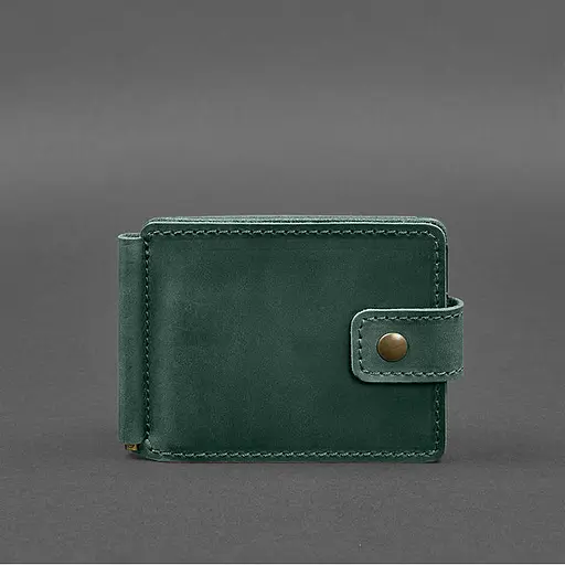 Кожаный портмоне 13.1 зажим с хлястиком Зеленый Crazy Horse - фото 10