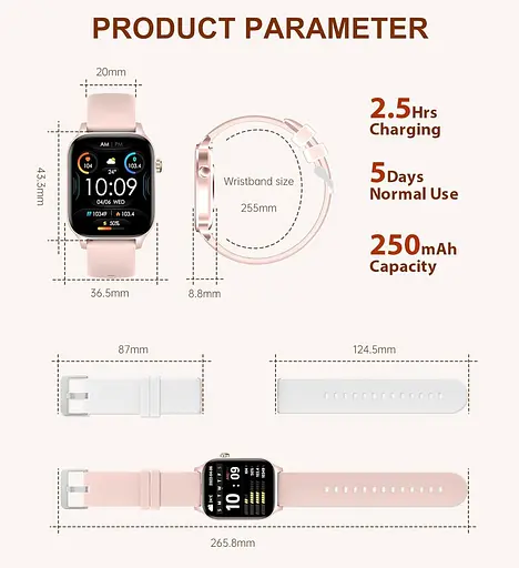 Смарт годинник Iaret Call & Answer, Розумний годинник для жінок, Фітнес-шагомер Монітор серцевого ритму, Артеріальний тиск SpO2 - фото 6