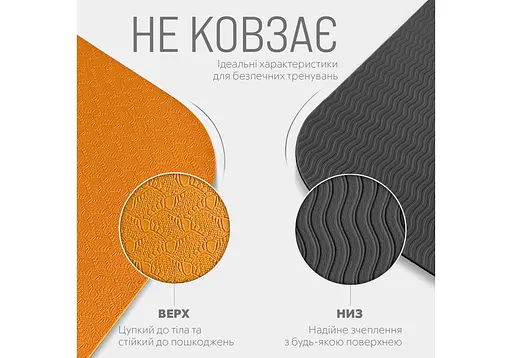Коврик для йоги и фитнеса EasyFit TPE+TC 6 мм двухслойный оранжевый-черный (EF-1924-ORB) - фото 4