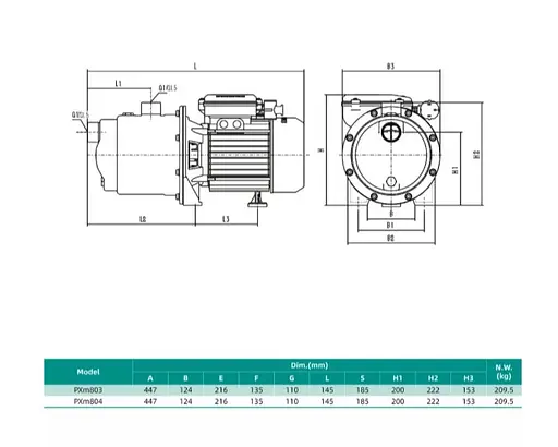 Відцентровий насос Shimge PXm804 багатоступеневий 1.5 кВт, Нmax 45 м, Qmax 233 л/хв - фото 3