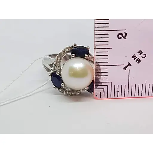 Срібне кільце Агні Калейдоскоп з сапфіром і перлами. 1781/9Р-PWT 17 - фото 5
