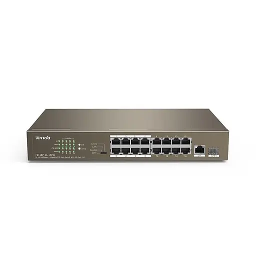 Коммутатор Tenda TEF1118P-16-150W (16xFE PoE, 1xGE/SFP, 135Вт max) (TEF1118P-16-150W) - фото 1
