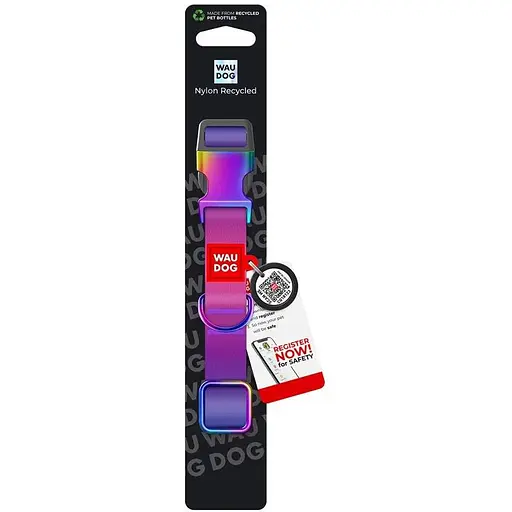 Нашийник для собак з нейлону WAUDOG Nylon Recycled з QR паспортом градієнт S 1.5х25-35 cм фіолетовий - фото 2