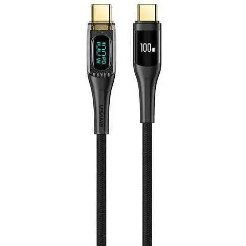 Кабель Usams SJ590 Type-C To Type-C PD 100W Transparent Digital Display Cable Shadow 1.2 м Чорний - фото 1