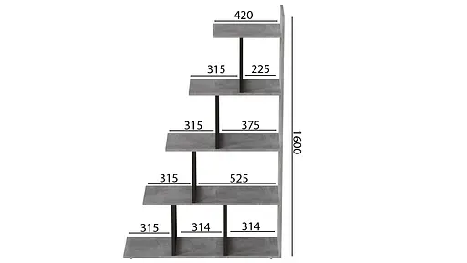 Этажерка Ferrum-decor Стелла 1600x1020x300 Черный металл ДСП Бетон (FRD-105482) - фото 3