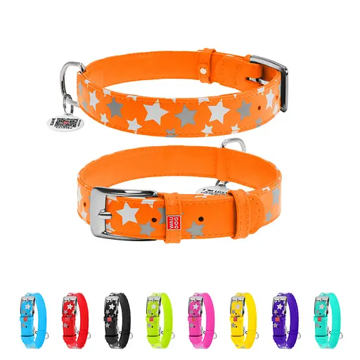 Нашийник для собак шкіряний Waudog Glamour з QR-паспортом візерунок "Зірочка" світлонакопичувальний/світловідбивний M Ш 20 мм, - фото 2