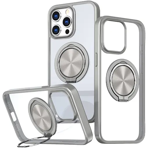 Чехол Epik TPU+PC Metal Ring with MagSafe для Apple iPhone 15 Pro Max 6.7 Серый - фото 1