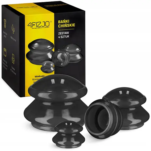 Вакуумные массажные банки 4FIZJO MED+ силиконовые для тела (китайские/антицеллюлитные банки) 4 шт Black (P-5907739314932) - фото 1