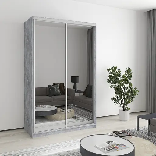 Шафа-купе дводверна MebelStar Стандарт AL 2 Дзеркала 130x45x210 см Бетон (MBS-2498)