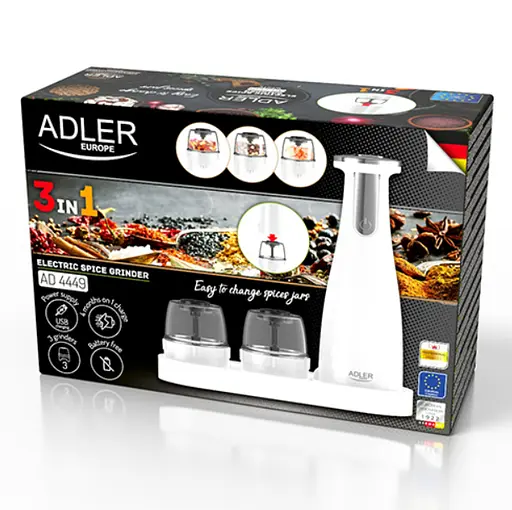 Набор из 3 мельниц для специй, соли и перца Adler AD 4449w на USB - фото 8