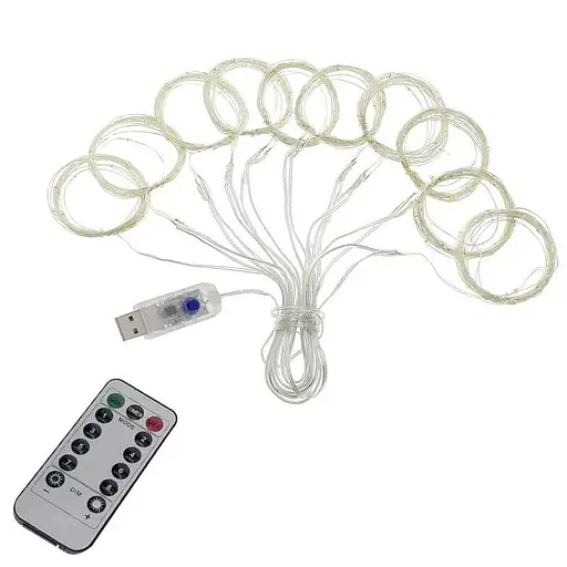 Гирлянда штора капля росы Sun Lamp 3х3 м 300 LED с пультом и USB питанием - фото 6