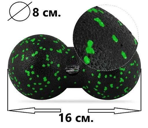 Набір для масажу та йоги PowerPlay PP_4096 (Ролик 33*14 + 2-ва мячі) Green + гумка 5.5 кг (PP_4096_Green) - фото 7