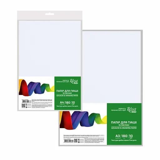 Папір для гуаші пакет А3 (29,7х42см) 180г/м2 10л Дрібне зерно ROSA Studio - фото 2