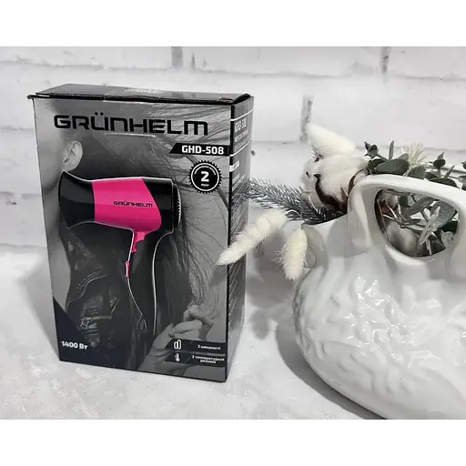 Фен для сушки волос Grunhelm GHD-508 мощный компактный дорожный 1400 Вт розовый с черным - фото 8