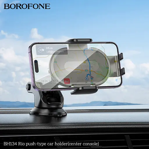 Автотримач для телефона BOROFONE BH134 Rio push-type car holder (center console) Black - фото 7