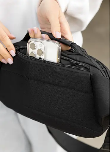 Женская сумка через плечо бананка Sambag Flex Pro черная 30×17×15 см (85451065) - фото 6