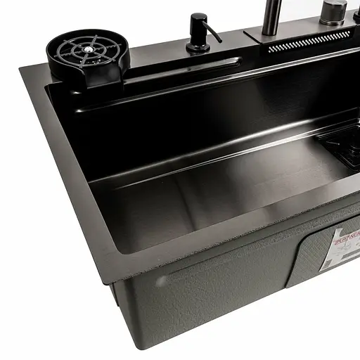 Кухонна мийка чорна PVD 75x46F Platinum Handmade Водоспад Fly rain, Чорний - фото 8