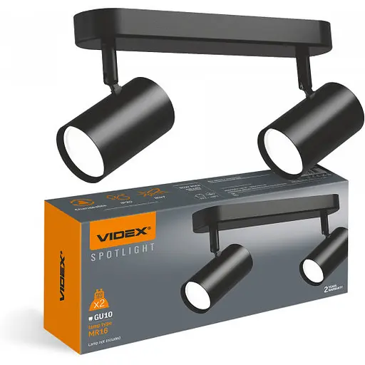 Світильник Videx під лампу 2xGU10 накладний поворотний чорний VL-SPF05B-BPB - фото 1