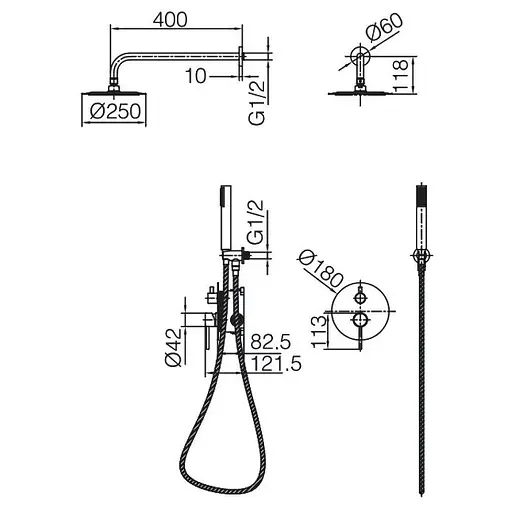 Душова система прихованого монтажу Imex Monza PVD графіт GPM039/BGM, Графіт - фото 5