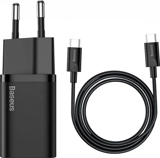 Мережевий зарядний пристрій Baseus Super Si Quick Charger with Mini Cable Type-C to Type-C 3A 25W EU Sets Чорний - фото 1