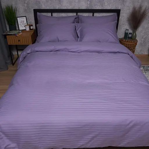 Комплект постельного белья Moon&Star Satin Stripe Soft Lilac Семейный 143х210х2 наволочки 2х70х70 - фото 7